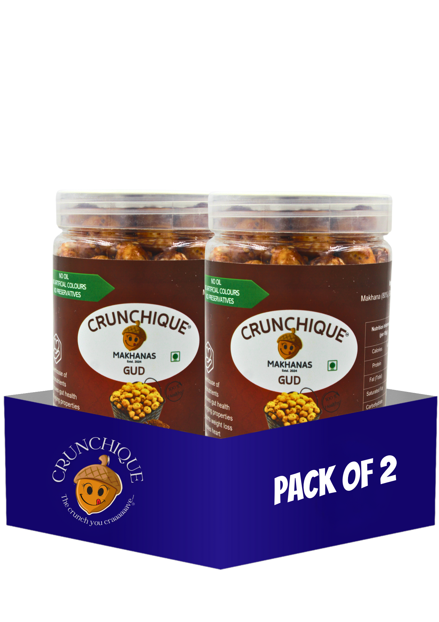 Pack of 2 Crunchique Gud Makhana jars sweet healthy guilt free snack by My Store